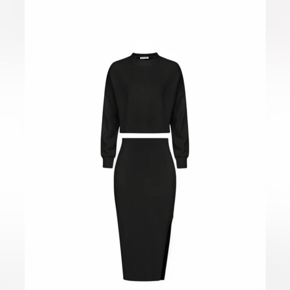 Two Piece Long Sleeve Crop Top and Skirt Set
